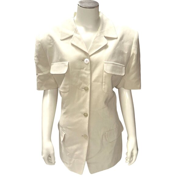 Chaus Silk Jacket Size 16 Vintage Y2K Sand Neutral Short Sleeve Blazer City Chic - Picture 2 of 10